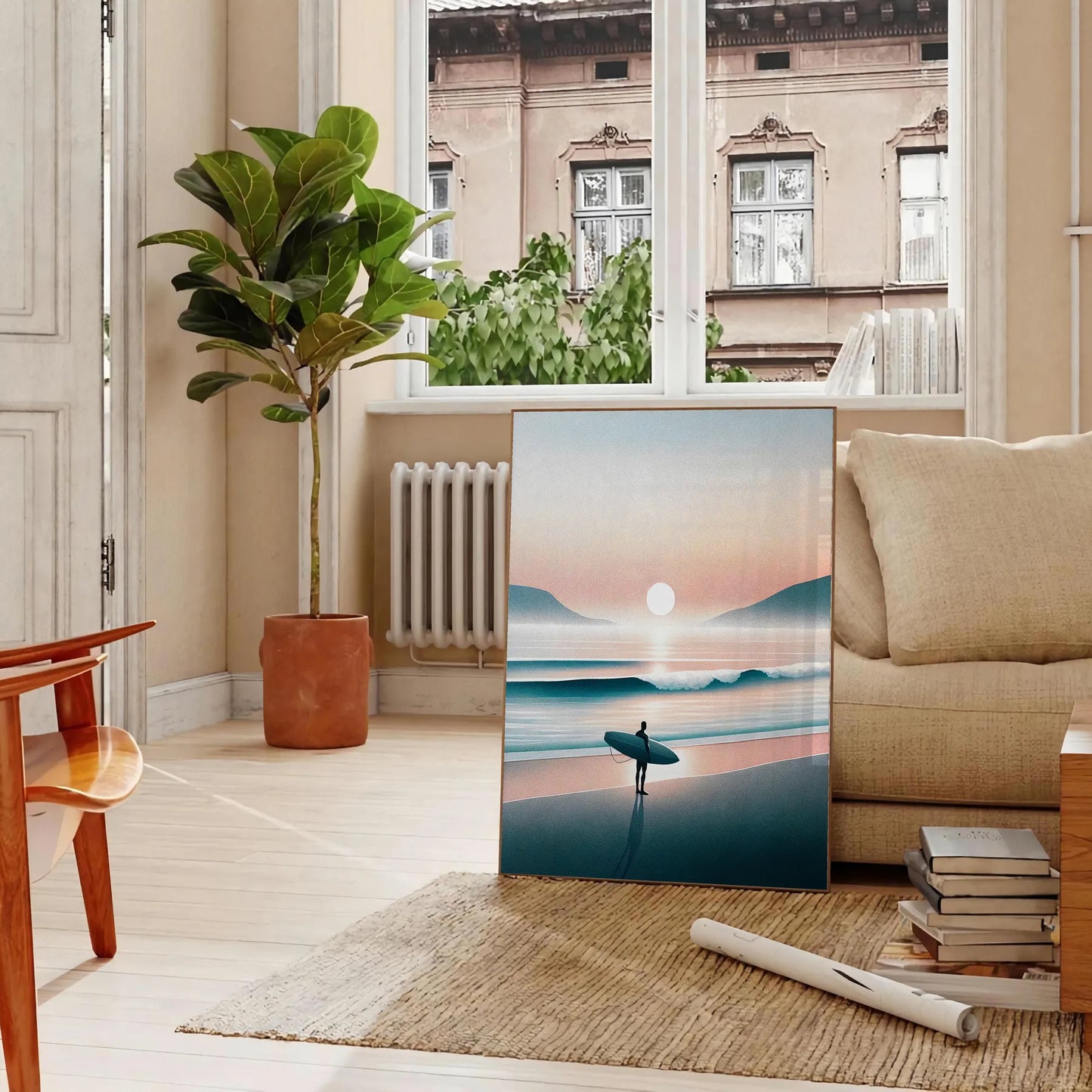 waves style vibrant surf poster stunning orange gray tones splash adventure room eye wall art unique gift