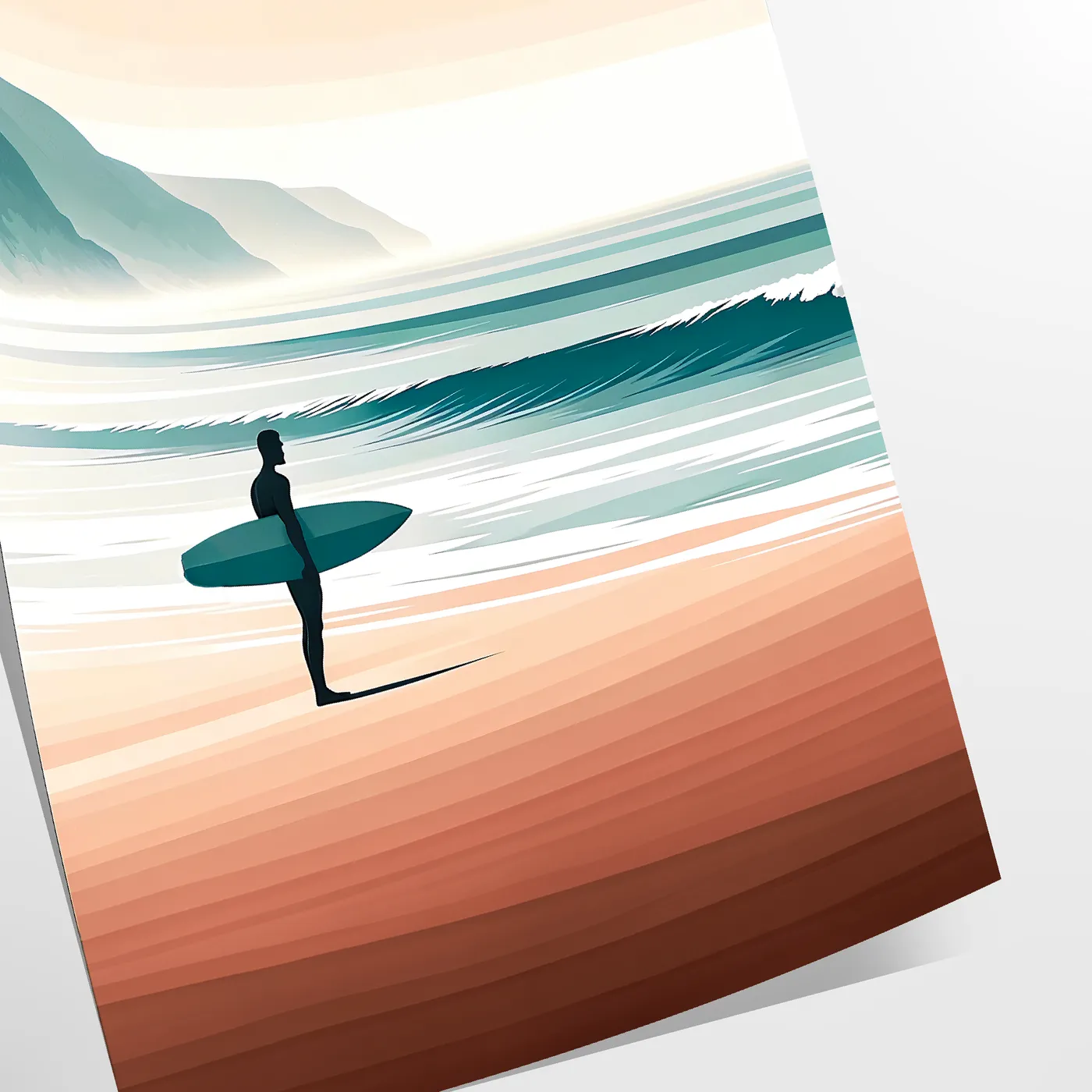 waves vibrant surf poster dynamic orange green hues coastal energy space wall art setting ideal gift enthusiasts print sizes A4 cm A0
