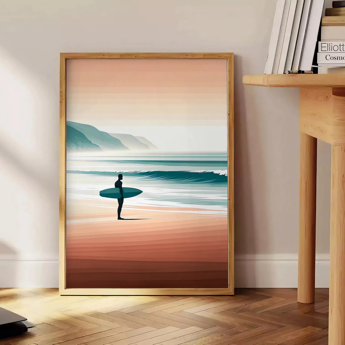 waves vibrant surf poster dynamic orange green hues coastal energy space wall art setting ideal gift enthusiasts print sizes A4 cm A0