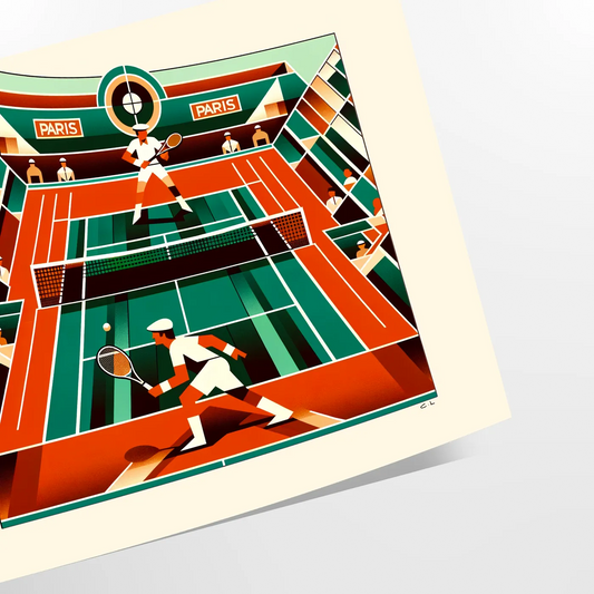 Retro Paris tennis design evoking the spirit of Paris and Roland Garros elegant living room interior framed print