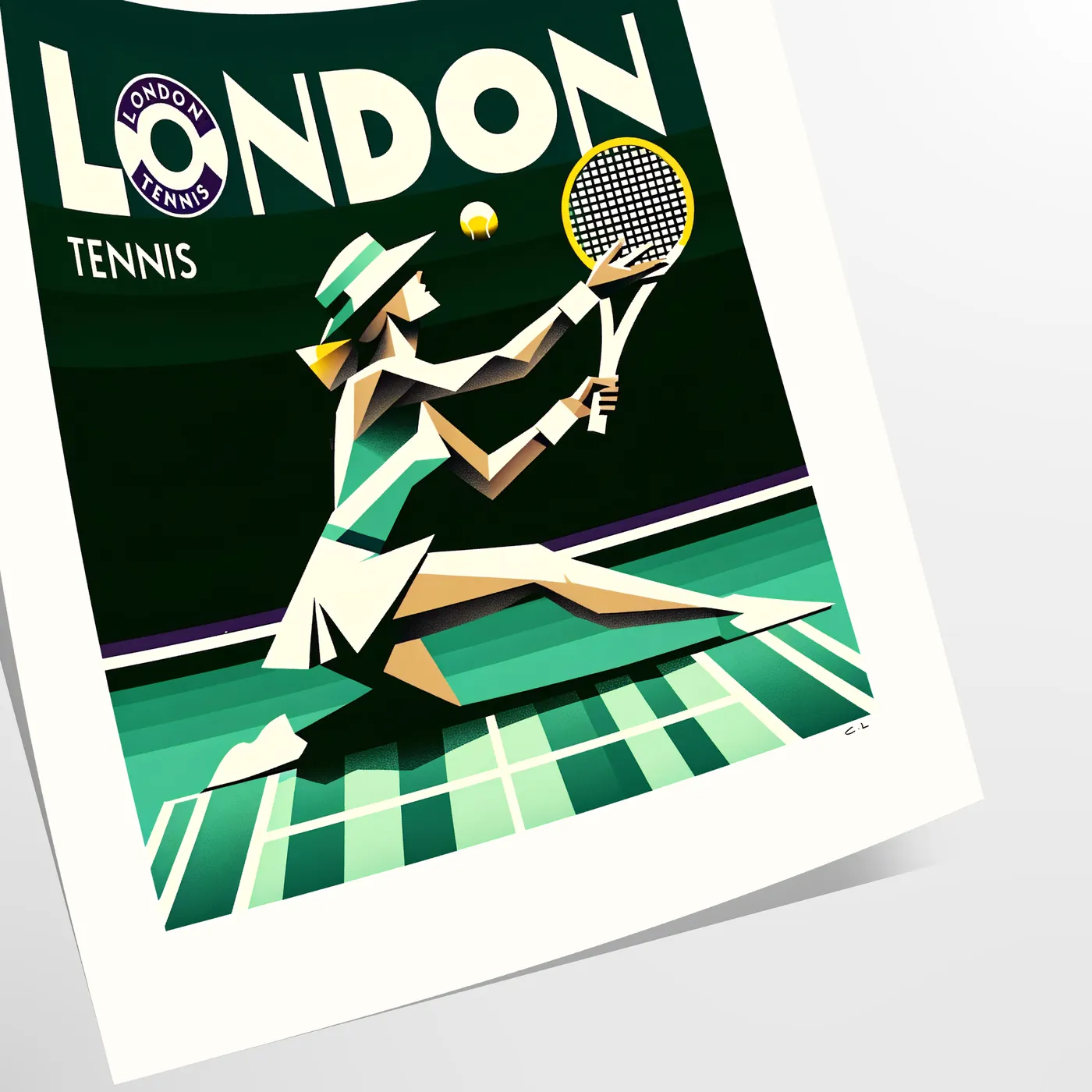 Art Deco Lady London tennis design highlighting Wimbledon’s legendary matches elegant living room interior framed print