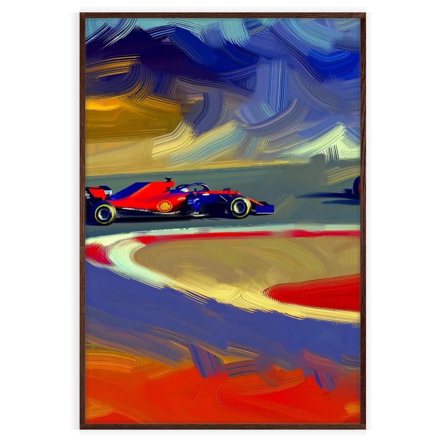 space dynamic Formula 1 poster green orange hues wall art enthusiasts thrilling gift striking décor splash speed home office A4 cm A0 sizes