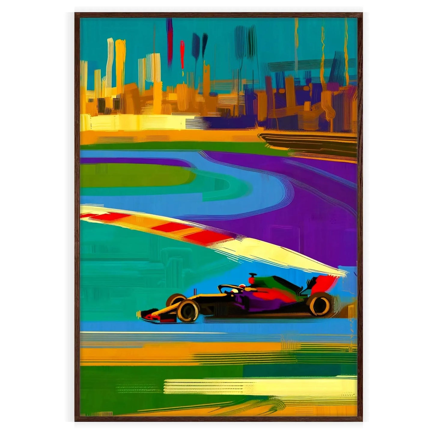 space stunning Formula 1 poster dynamic orange purple hues motorsport fan eye artwork ideal gift perfect size A4 cm A0 wall art collection today