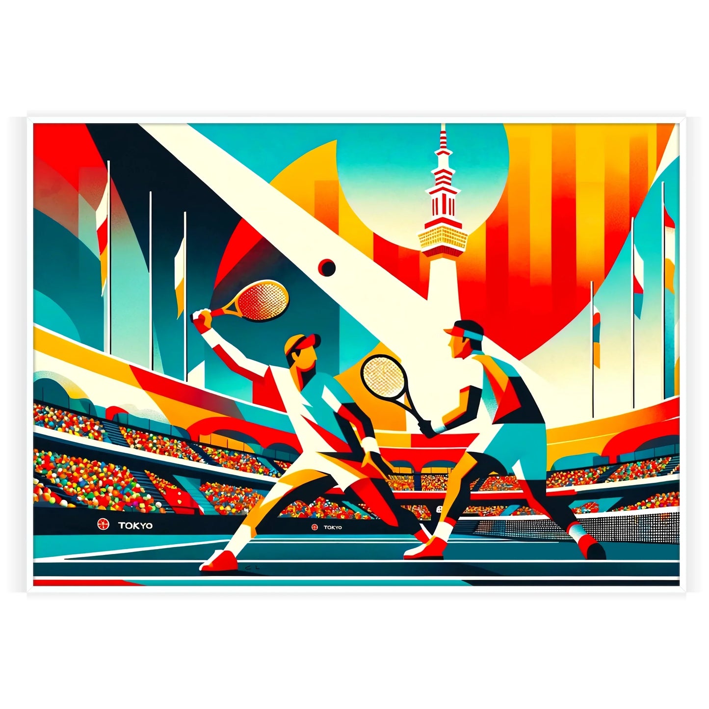 Art Deco Tokyo tennis poster Grand Slam tournament elegant living room interior framed print