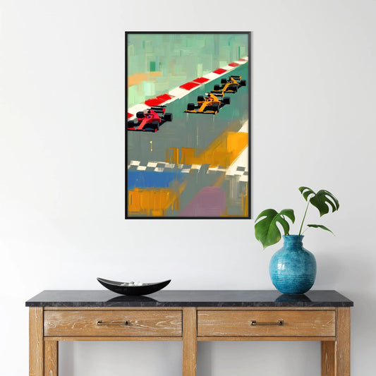 space dynamic Formula 1 poster red white wall art unique gift fans artwork thrill track sizes A4 20×28 A0 passion speed stunning print