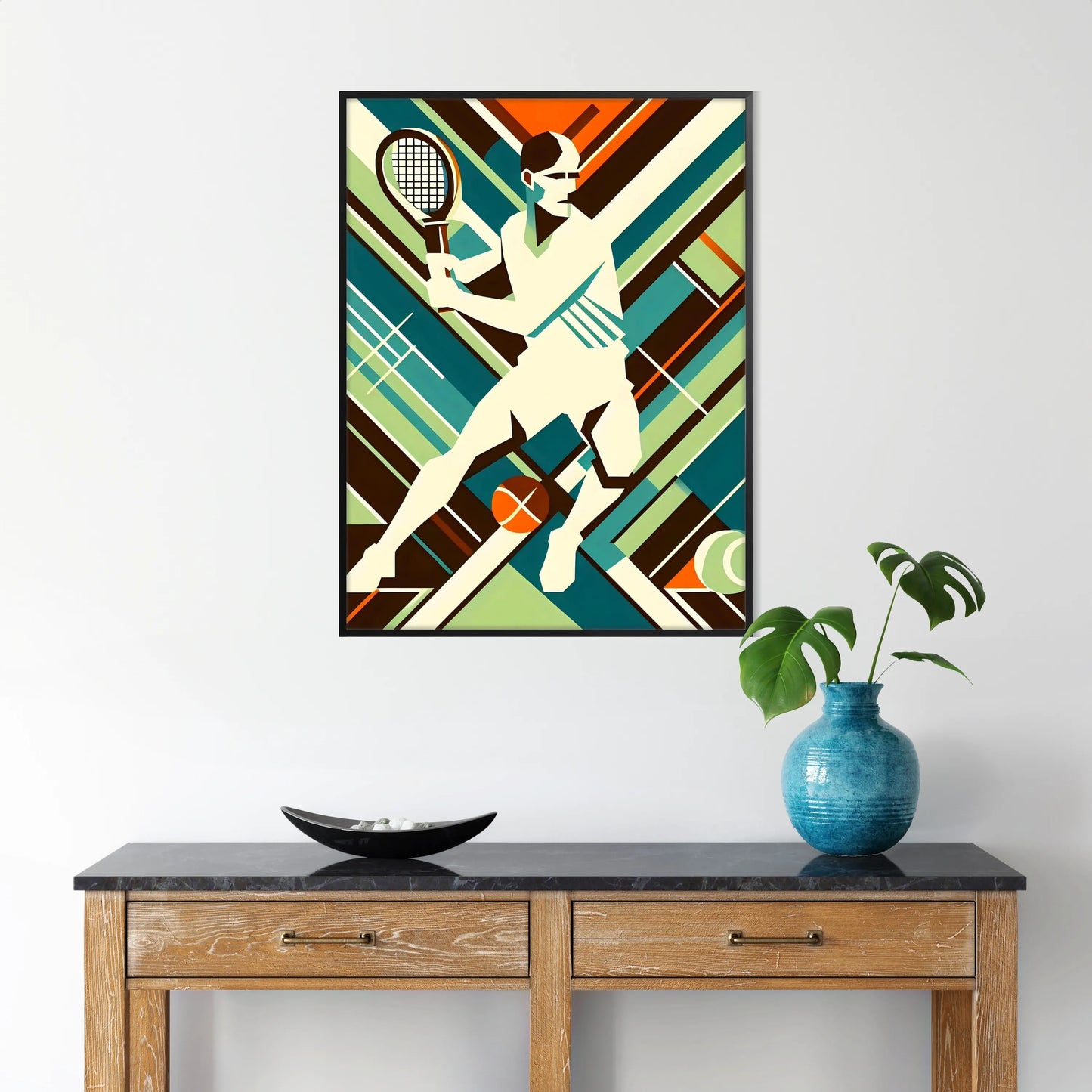 Vintage Retro tennis poster in an Art Deco style for all Grand Slam fans elegant living room interior framed print
