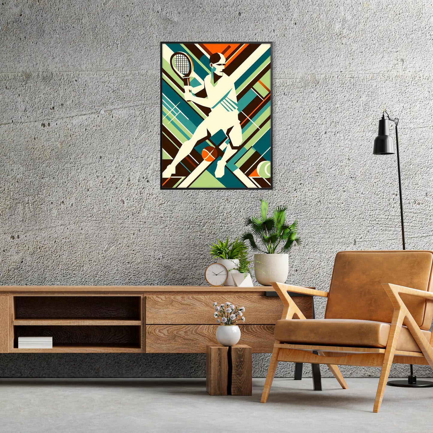 Art Deco Retro tennis poster Grand Slam tournament elegant living room interior framed print