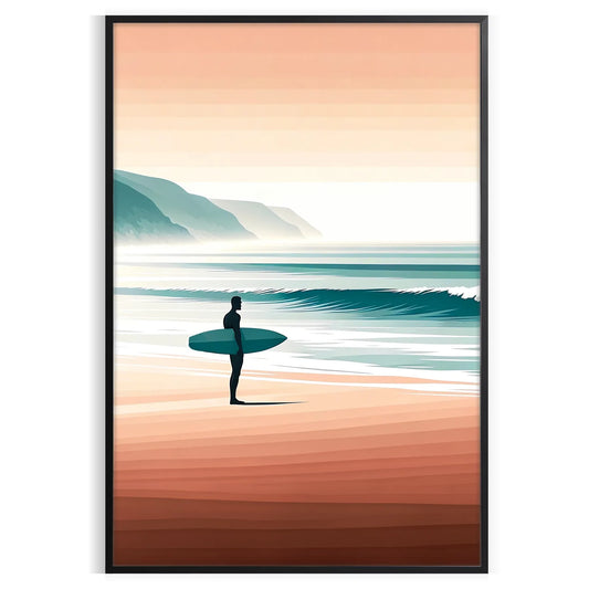 waves vibrant surf poster dynamic orange green hues coastal energy space wall art setting ideal gift enthusiasts print sizes A4 cm A0