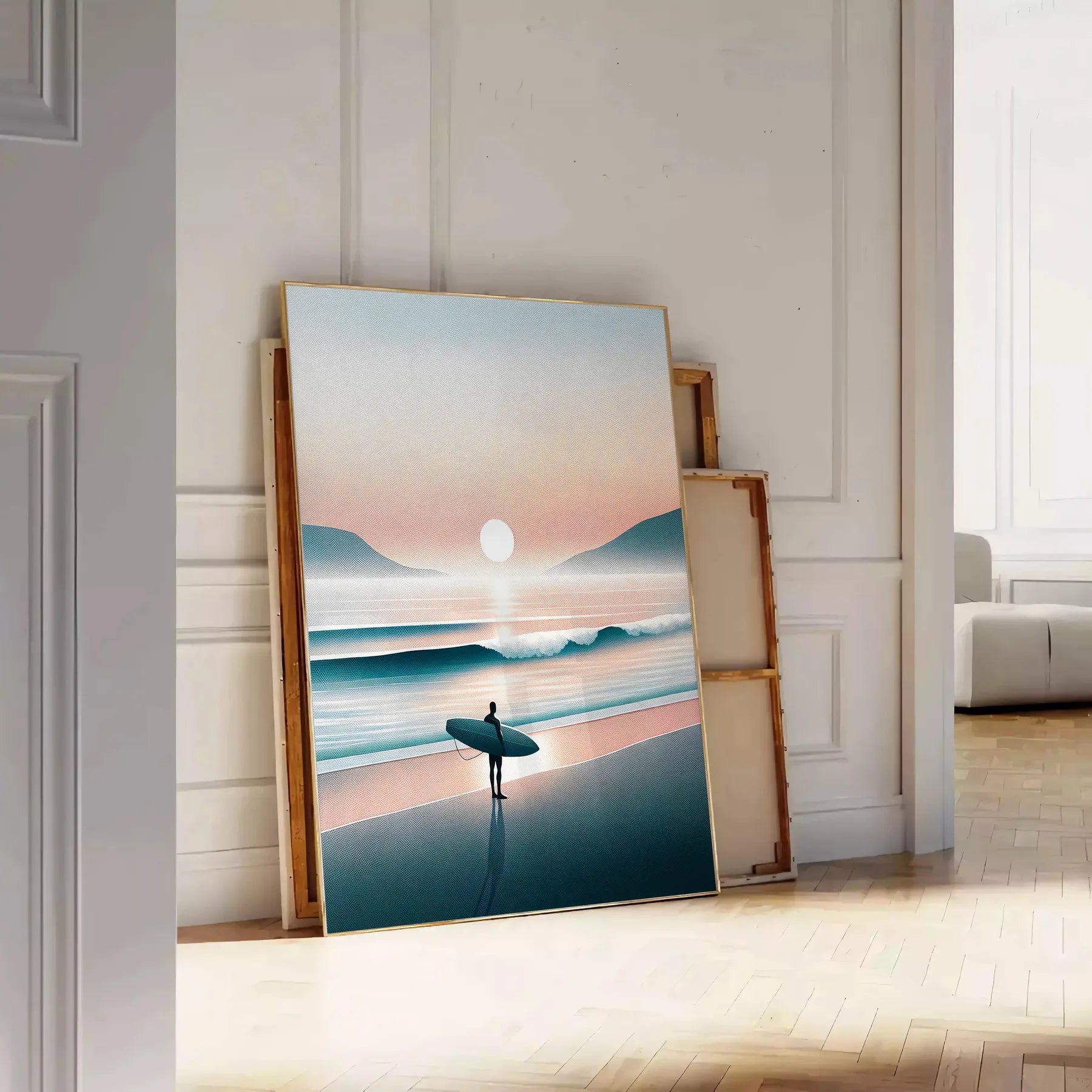 waves style vibrant surf poster stunning orange gray tones splash adventure room eye wall art unique gift