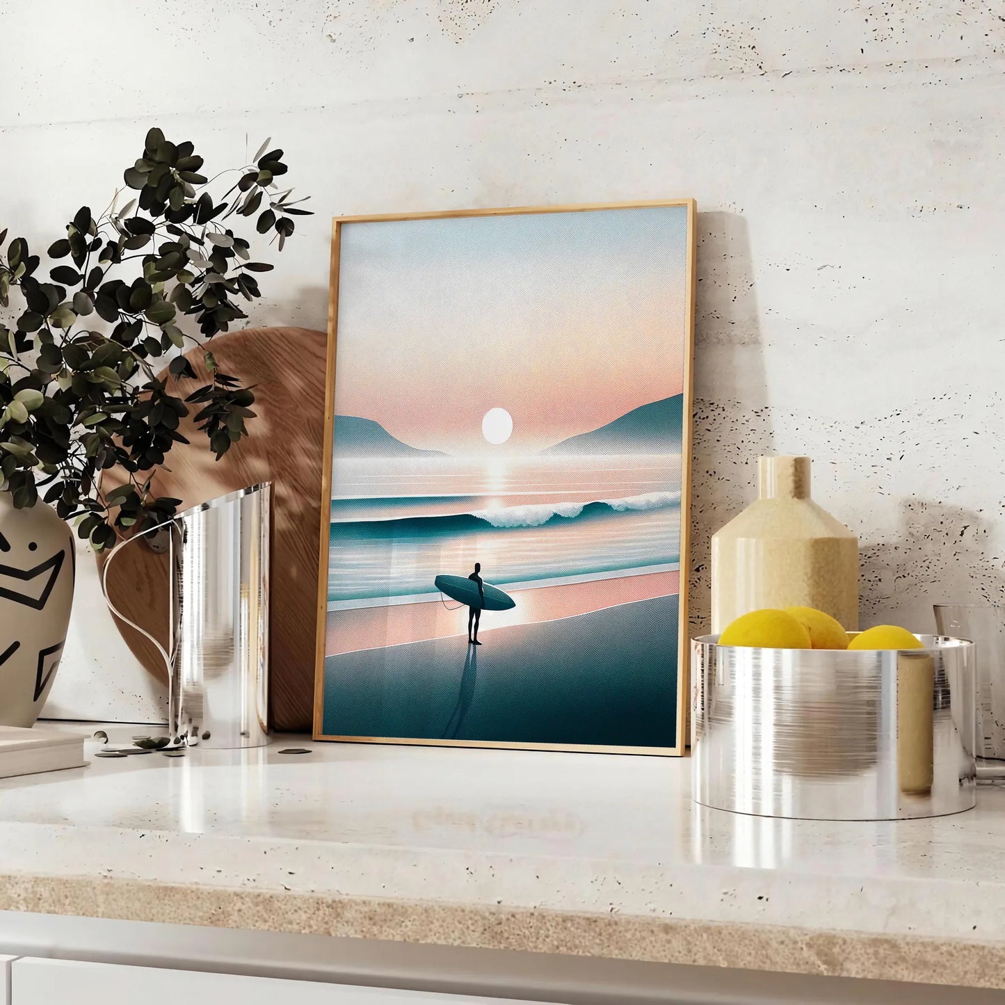 waves style vibrant surf poster stunning orange gray tones splash adventure room eye wall art unique gift