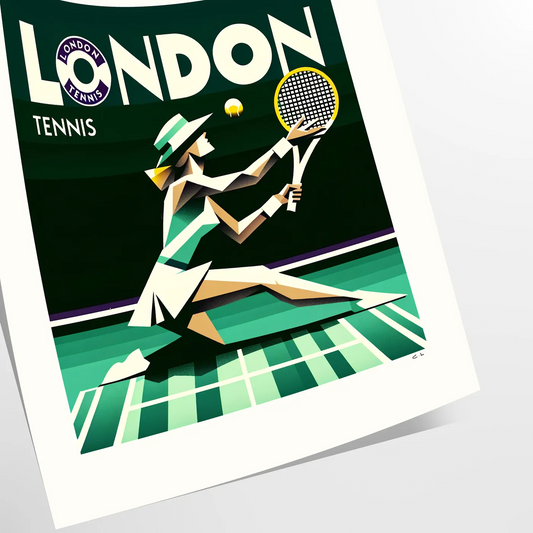Art Deco Lady London tennis design highlighting Wimbledon’s legendary matches elegant living room interior framed print