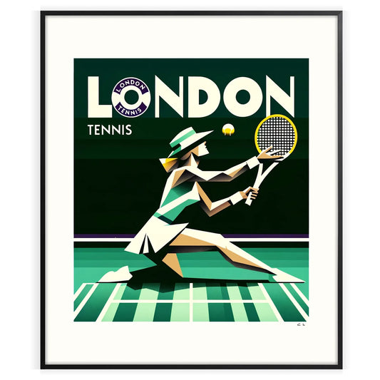 Vintage Lady London tennis print capturing the timeless charm of Wimbledon