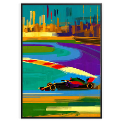 space stunning Formula 1 poster dynamic orange purple hues motorsport fan eye artwork ideal gift perfect size A4 cm A0 wall art collection today