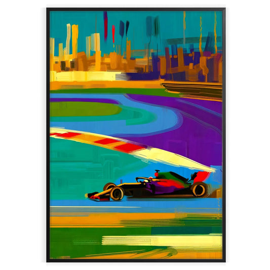 space stunning Formula 1 poster dynamic orange purple hues motorsport fan eye artwork ideal gift perfect size A4 cm A0 wall art collection today
